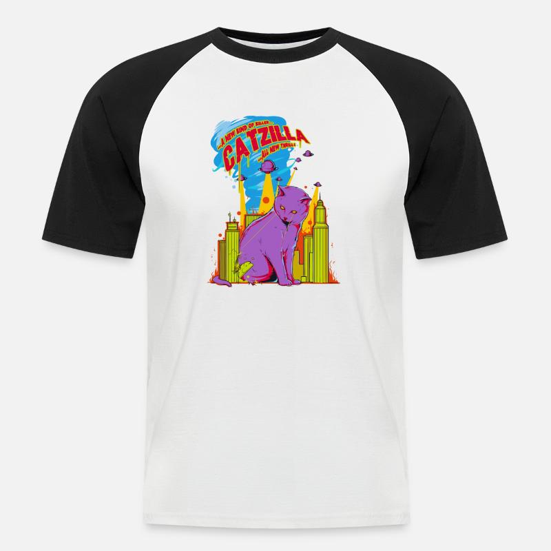 Katze - Männer Baseball-T-Shirt - Weiß/Schwarz