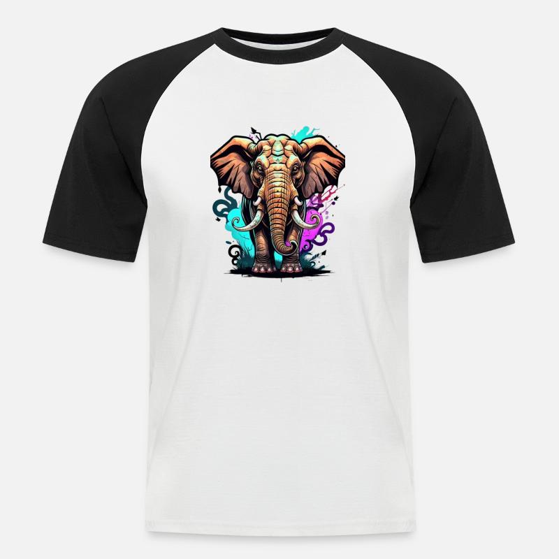 Graffiti Elefant - Männer Baseball-T-Shirt - Weiß/Schwarz