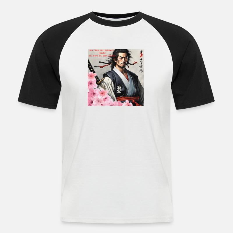 Japanischer Samurai Krieger Kirchblüten - Männer Baseball-T-Shirt - Weiß/Schwarz