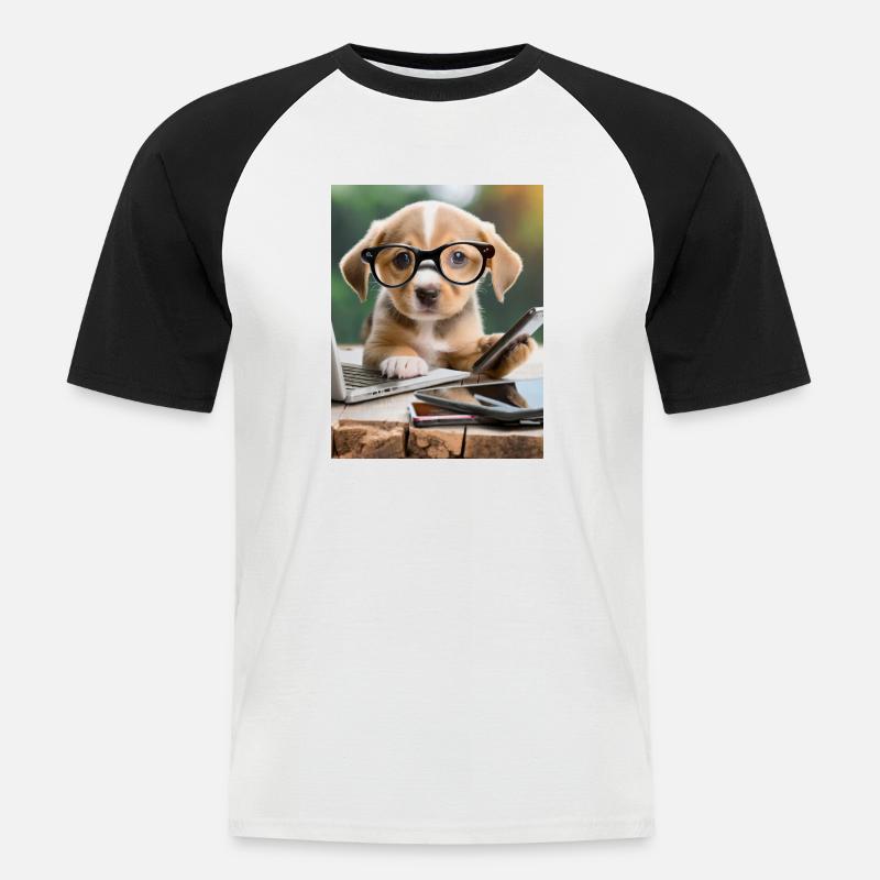 Hund mit Brille - Männer Baseball-T-Shirt - Weiß/Schwarz