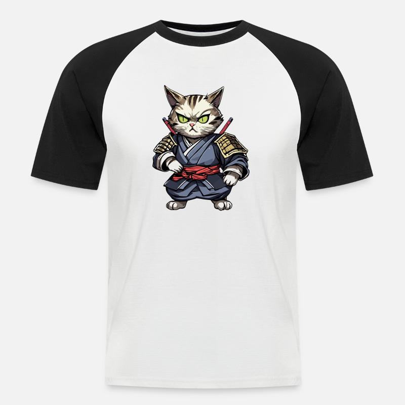 Samurai-Katze #15 - Männer Baseball-T-Shirt - Weiß/Schwarz