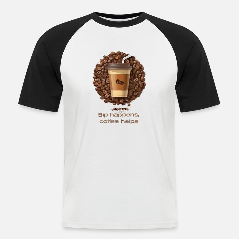 Coffee Helps - Männer Baseball-T-Shirt - Weiß/Schwarz