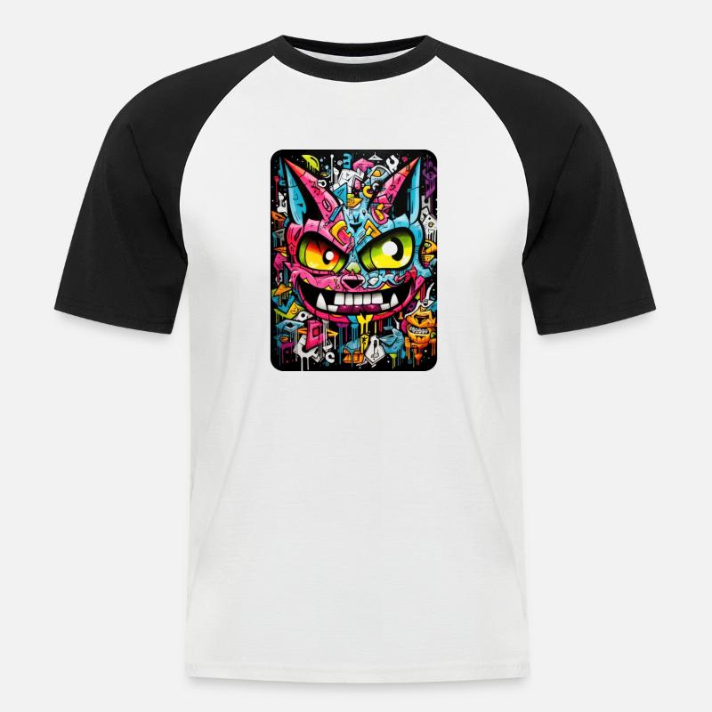 Katze graffiti abstract - Männer Baseball-T-Shirt - Weiß/Schwarz