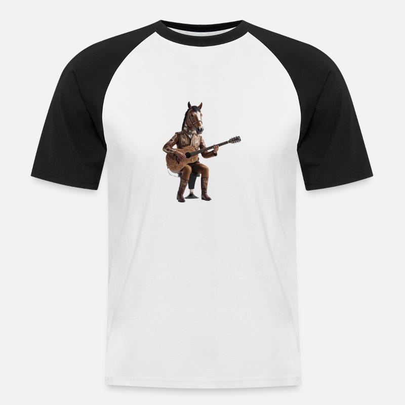 Pferde-Gitarre - Männer Baseball-T-Shirt - Weiß/Schwarz