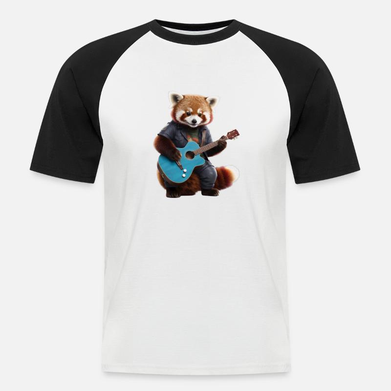 Red Panda Gitarre - Männer Baseball-T-Shirt - Weiß/Schwarz