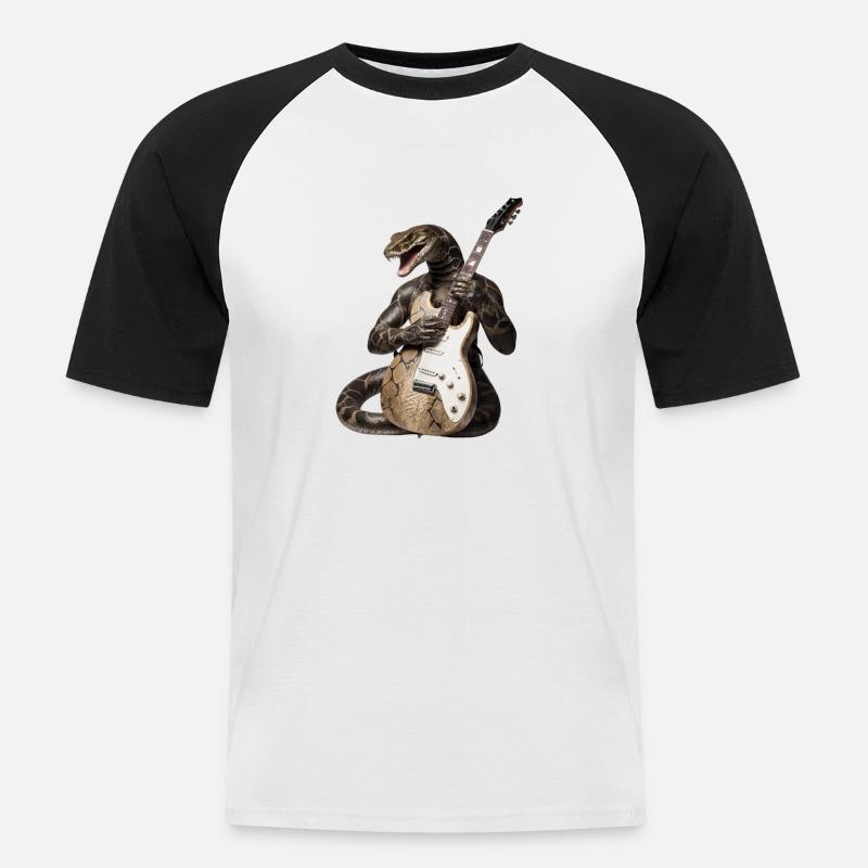 Schlangen-Gitarre - Männer Baseball-T-Shirt - Weiß/Schwarz