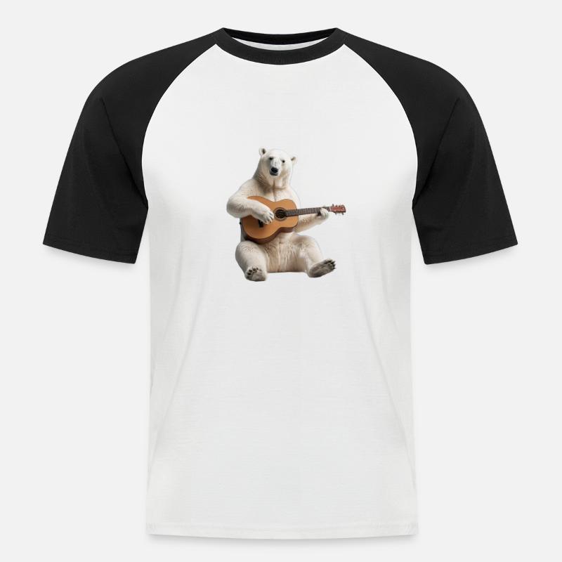 Polar Bear Gitarre - Männer Baseball-T-Shirt - Weiß/Schwarz