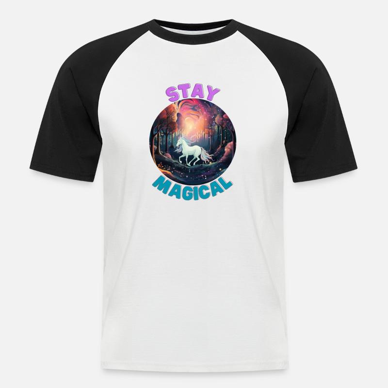 Unicorn2 - Männer Baseball-T-Shirt - Weiß/Schwarz