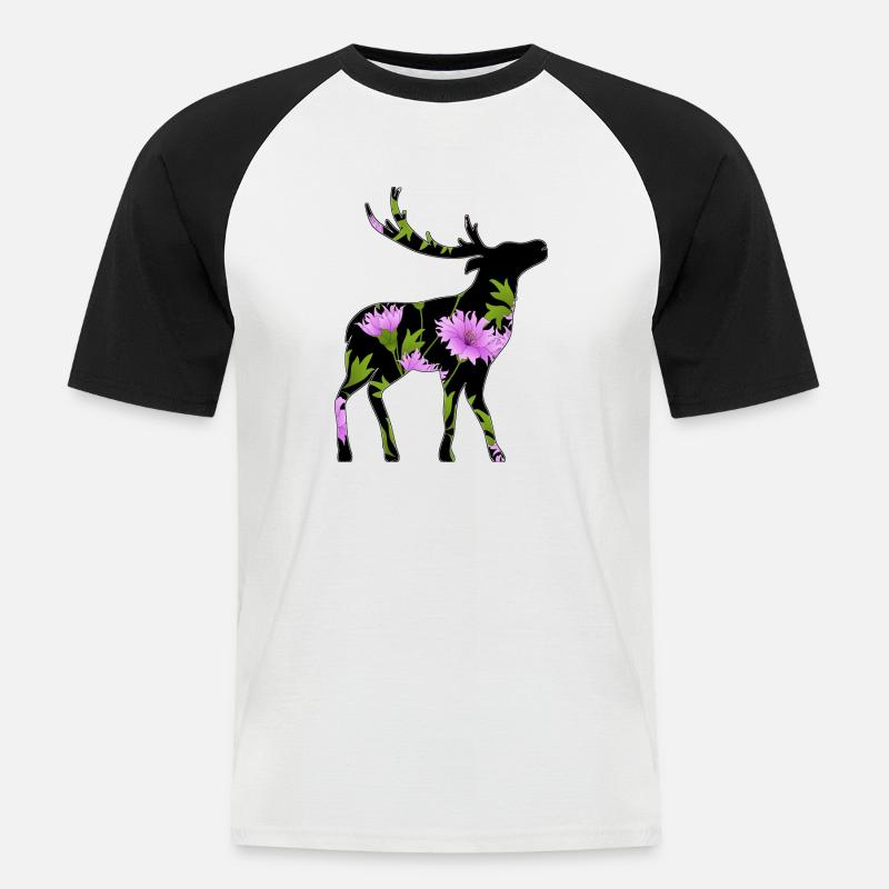 Hirsch - Männer Baseball-T-Shirt - Weiß/Schwarz