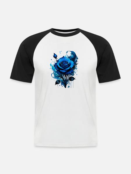 tinte,blaue Rose,illustration,malerei,graffiti - Männer Baseball-T-Shirt - Weiß/Schwarz