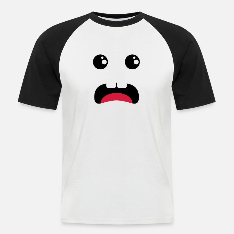 Erschrockenes Gesicht - Comic - Männer Baseball-T-Shirt - Weiß/Schwarz