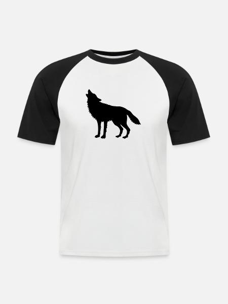 Howling Wolf (Silhouette) - Men's Baseball T-Shirt - white/black