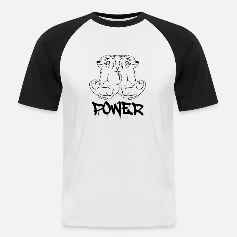strong_wolfs_power - Männer Baseball-T-Shirt - Weiß/Schwarz