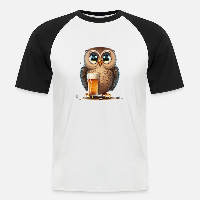 Süße Bier Eule - Männer Baseball-T-Shirt - Weiß/Schwarz