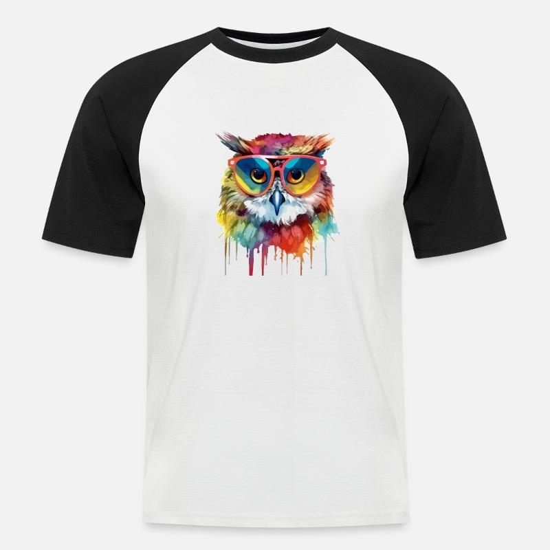 Hacko die Eule - Männer Baseball-T-Shirt - Weiß/Schwarz