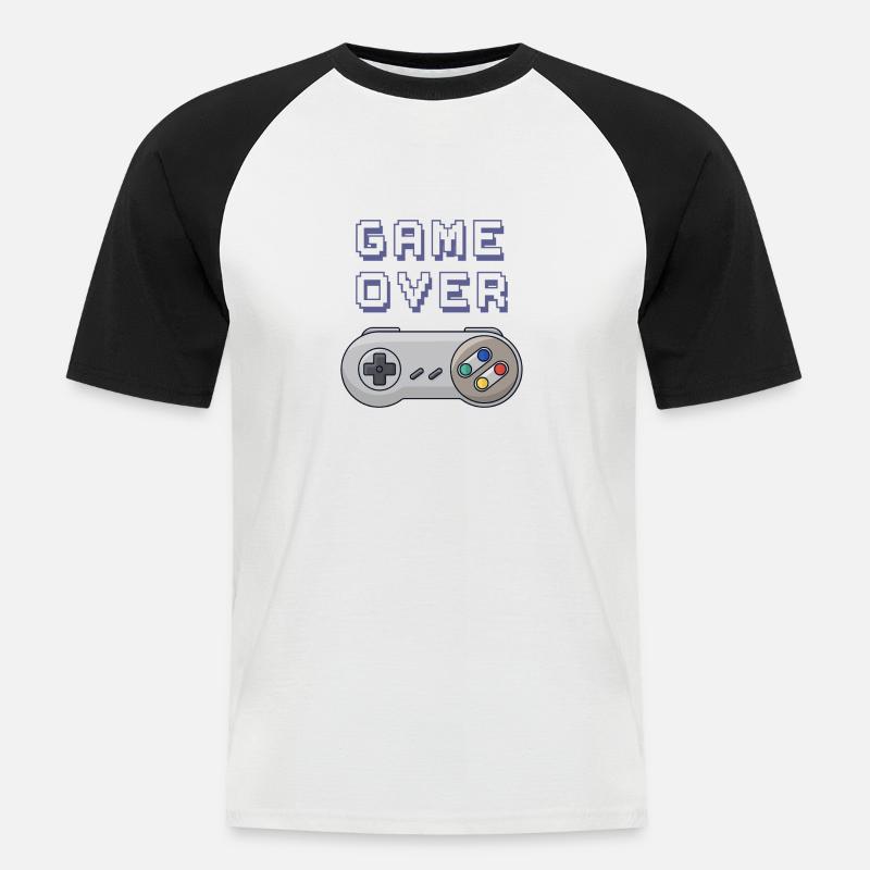 Game Over Retro-Gaming-Controller - Männer Baseball-T-Shirt - Weiß/Schwarz