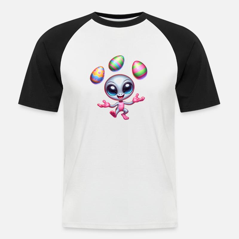 Alien-Osterjongleur: Eierakrobatik - Männer Baseball-T-Shirt - Weiß/Schwarz