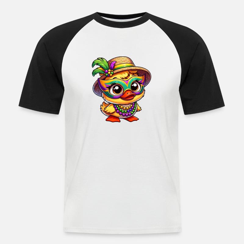 Mardi Gras Comic-Ente - Männer Baseball-T-Shirt - Weiß/Schwarz