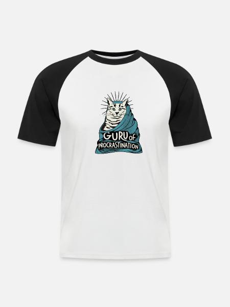 Procrastination cat - Männer Baseball-T-Shirt - Weiß/Schwarz
