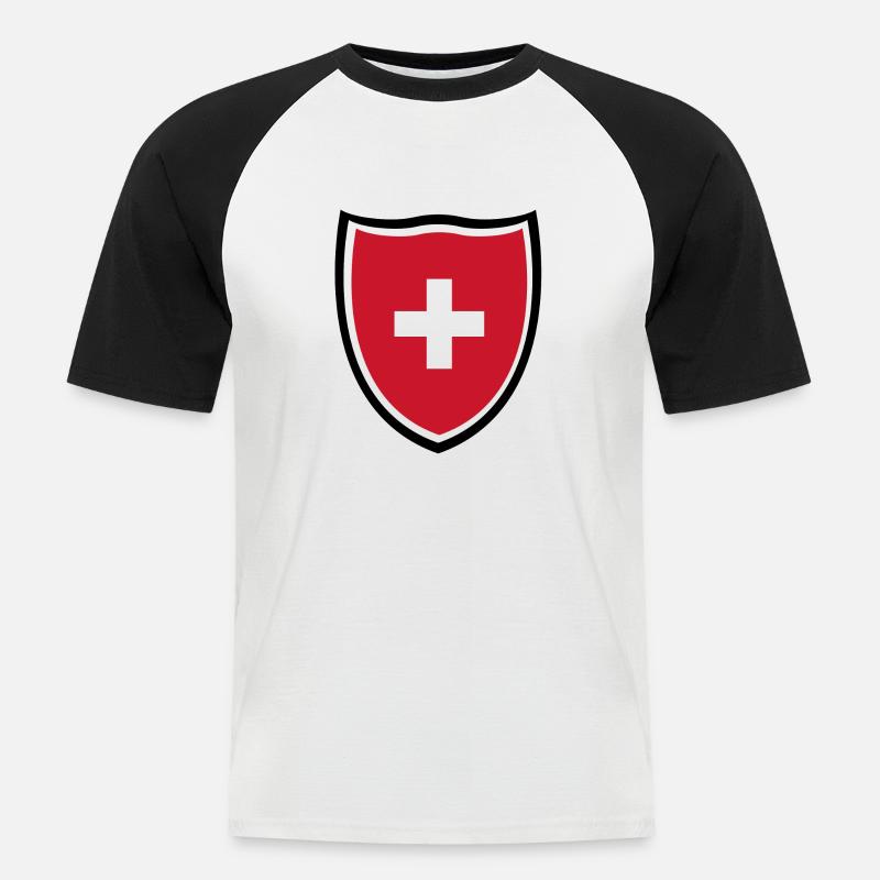 Schweiz - Männer Baseball-T-Shirt - Weiß/Schwarz