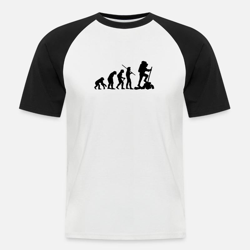 Evolution Bergsteiger/Wanderer - Männer Baseball-T-Shirt - Weiß/Schwarz