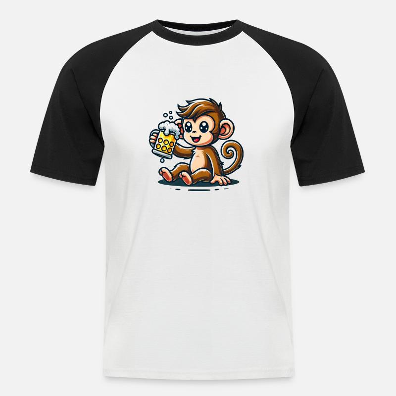 Cute Monkey Drinking Beer - Männer Baseball-T-Shirt - Weiß/Schwarz
