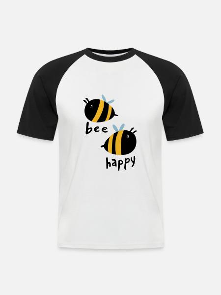Bee Happy - T-shirt baseball manches courtes Homme - blanc/noir