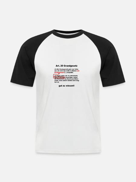 Artikel 20 Grundgesetz Widerstand - Männer Baseball-T-Shirt - Weiß/Schwarz