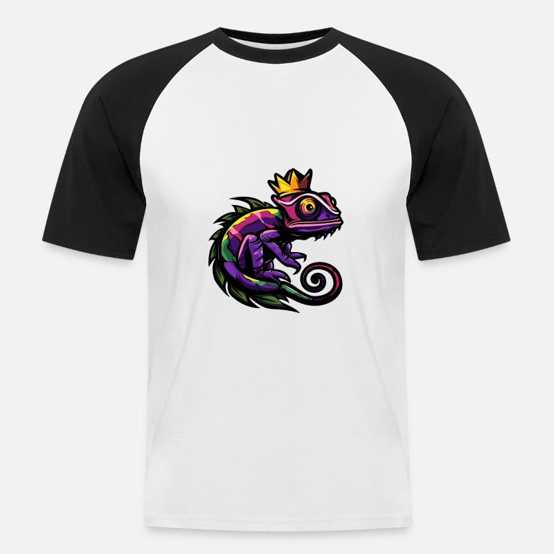 Chameleon Comic Krone - Männer Baseball-T-Shirt - Weiß/Schwarz