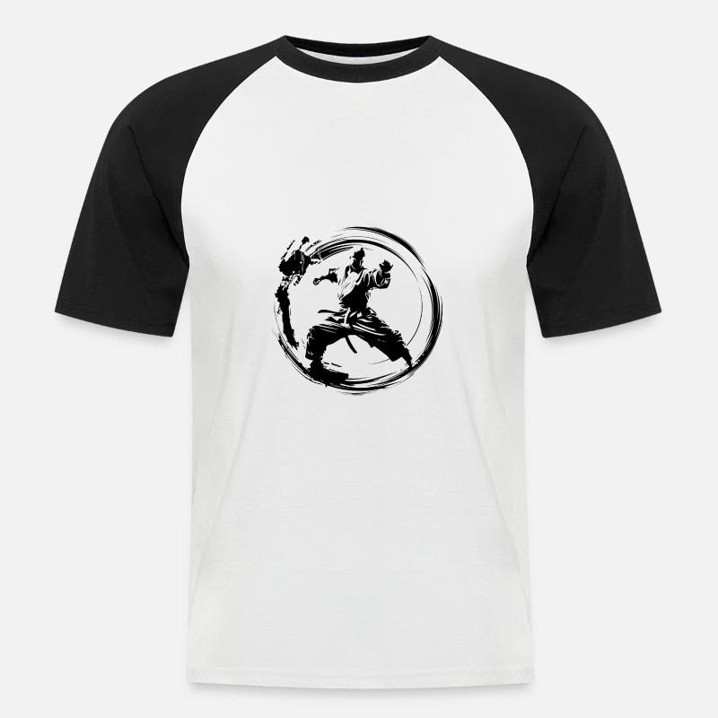 Karate Silhouette Fighter - Männer Baseball-T-Shirt - Weiß/Schwarz