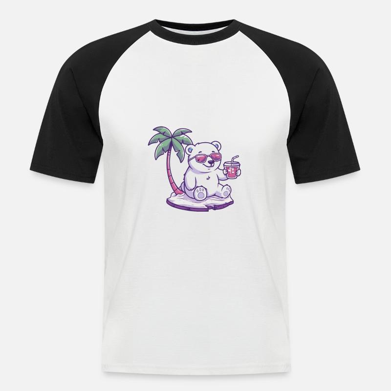 Polar Bear Summer Beach Comic - Men's Baseball T-Shirt - white/black