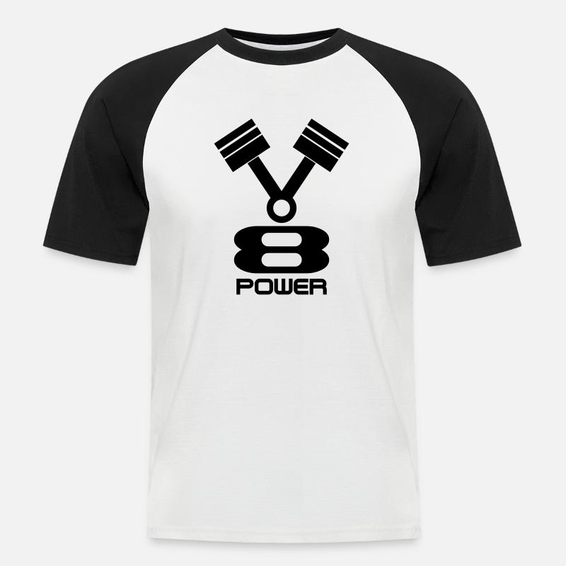 v8 - Männer Baseball-T-Shirt - Weiß/Schwarz