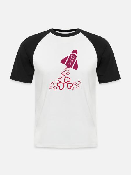 peace rocket pink - Männer Baseball-T-Shirt - Weiß/Schwarz