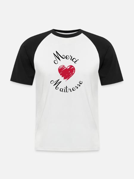 merci maîtresse cadeau fin année - T-shirt baseball manches courtes Homme - blanc/noir