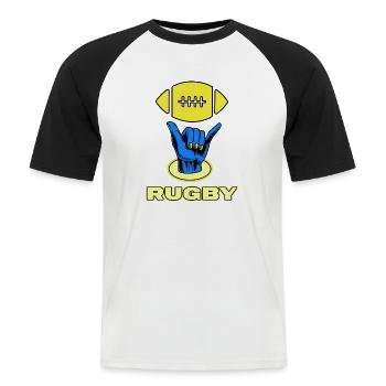 rugby rugbyspieler rugbyverein - Männer Baseball-T-Shirt - Weiß/Schwarz - Vorne - Nik (191cm)