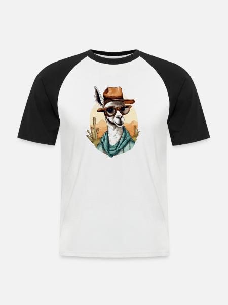Goki der Lama - Männer Baseball-T-Shirt - Weiß/Schwarz