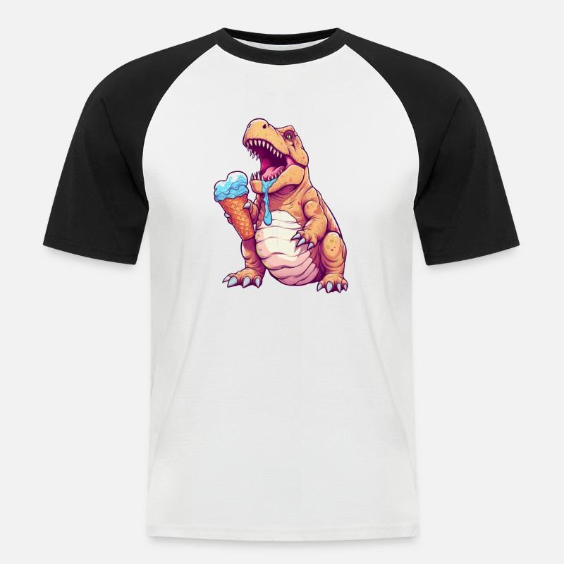Eiscreme-Dino - Männer Baseball-T-Shirt - Weiß/Schwarz