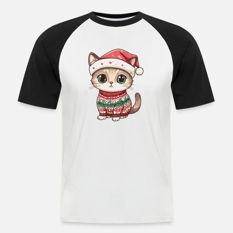 Katze Weihnachten Comic - Männer Baseball-T-Shirt - Weiß/Schwarz