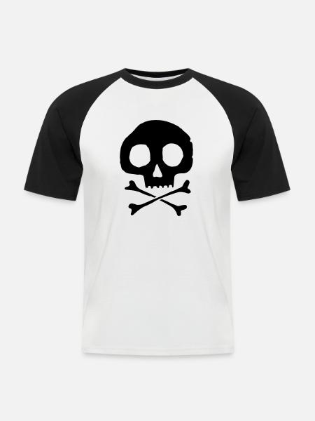 Crâne et os - T-shirt baseball manches courtes Homme - blanc/noir