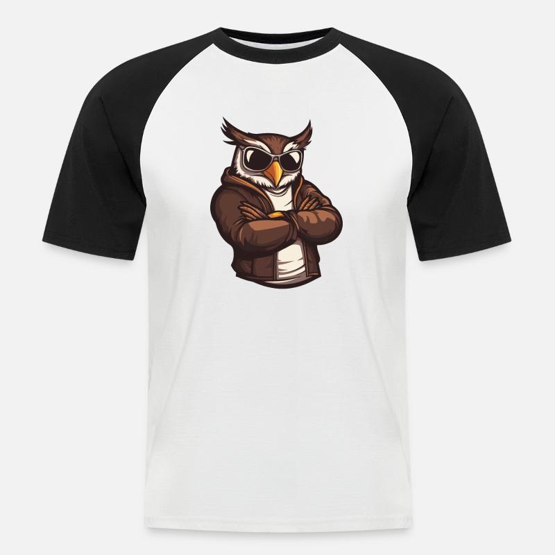 Owl Comic Cool - Men's Baseball T-Shirt - white/black