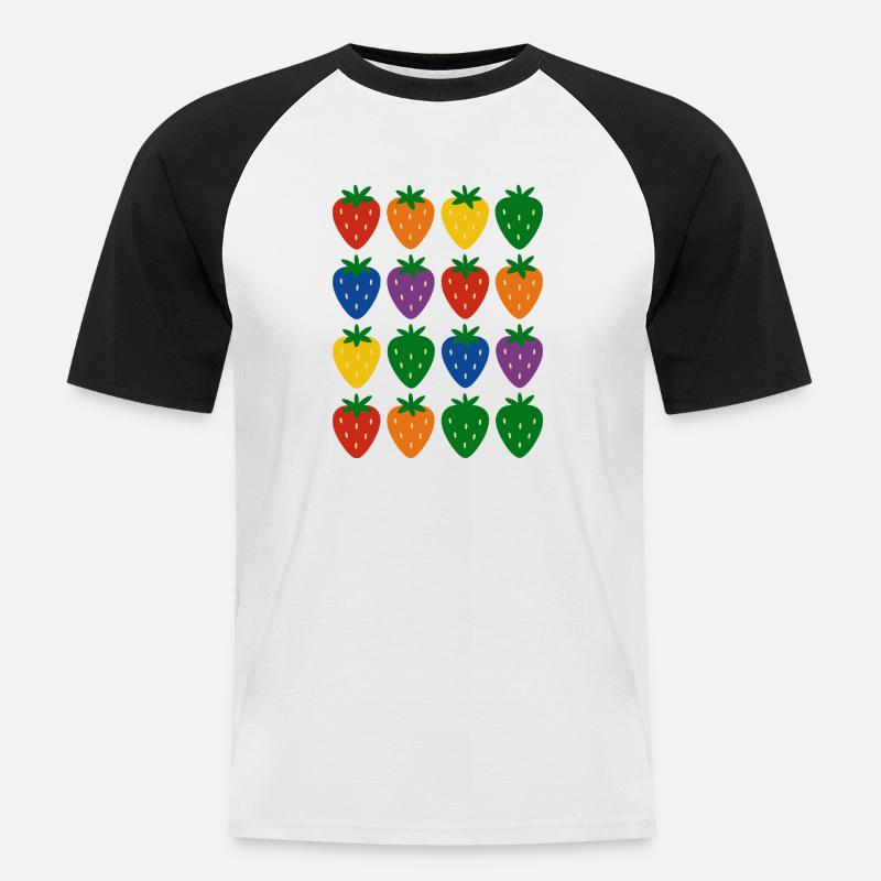 Buntes Regenbogen-Erdbeermuster - Männer Baseball-T-Shirt - Weiß/Schwarz