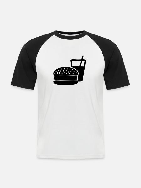 Burger - Fast Food - Männer Baseball-T-Shirt - Weiß/Schwarz