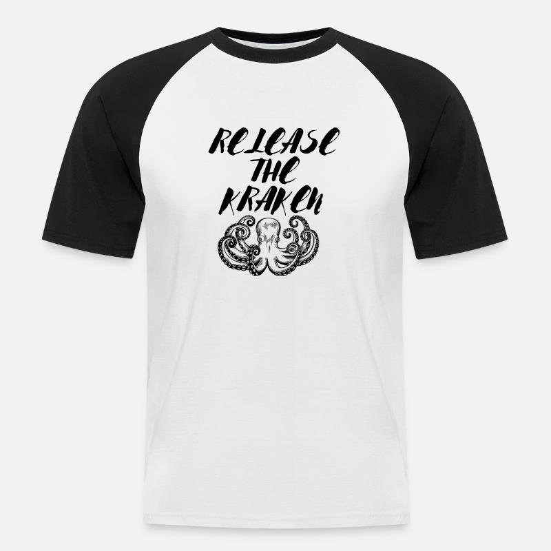 LASS DEN KRAKEN LOS - Männer Baseball-T-Shirt - Weiß/Schwarz