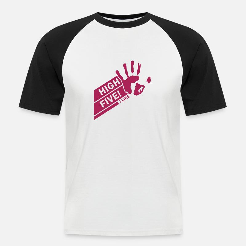 High Five einfarbig - Männer Baseball-T-Shirt - Weiß/Schwarz