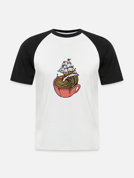 Sea of Coffee - Männer Baseball-T-Shirt - Weiß/Schwarz