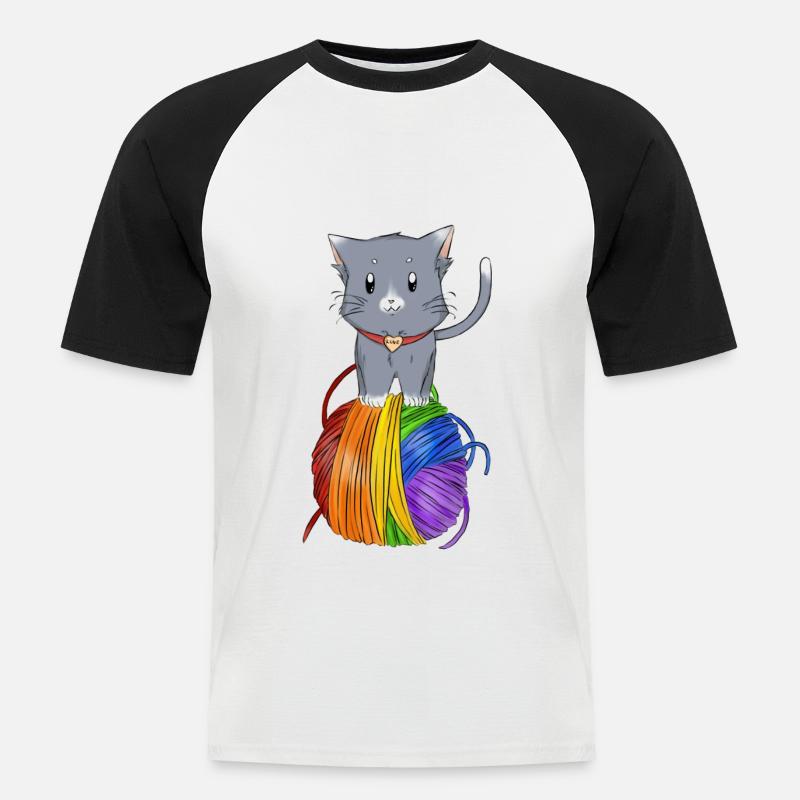 Katze Regenbogen,Gay Katzen - Männer Baseball-T-Shirt - Weiß/Schwarz