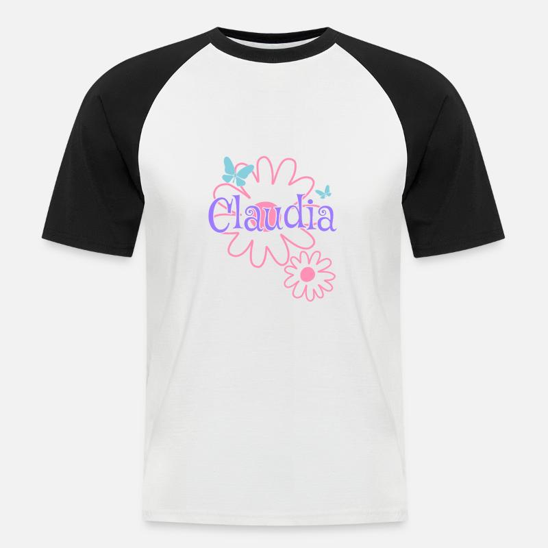 Claudia Name Mädchenname Gänseblümchen - Männer Baseball-T-Shirt - Weiß/Schwarz