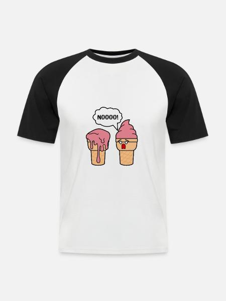 FUNNY ICE CREAM - Männer Baseball-T-Shirt - Weiß/Schwarz