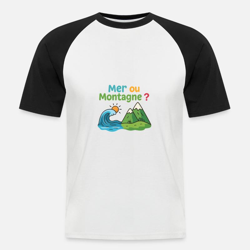 Meer oder Berg - Männer Baseball-T-Shirt - Weiß/Schwarz