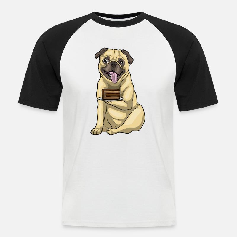 Mops Kuchen - Männer Baseball-T-Shirt - Weiß/Schwarz